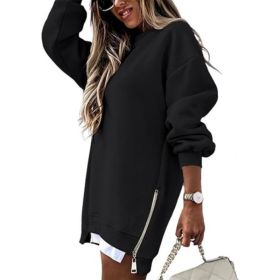 Fall Winter Fashion Stitching Side Zipper Design Pullover Sweater For Women (Option: Black-L)