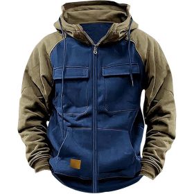 Men's Hoodie Youth Sports Multi-pocket Workwear (Option: Sapphire Blue-XXXL)