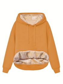 Warm Berber Fleece Pocket Hooded Sweatshirt Coat (Option: Yellow-2XL)