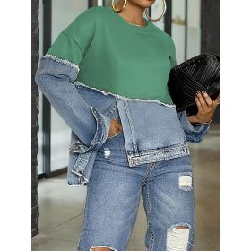 Womens Casual Fashionable Color-blocked Minimalist Top (Option: Green-L)