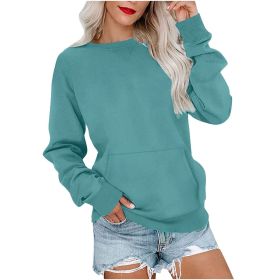 Women's Pin Solid Color Round Neck Loose Long-sleeved Sweater (Option: 2025 New Emerald-L)