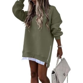 Fall Winter Fashion Stitching Side Zipper Design Pullover Sweater For Women (Option: Green-XXL)