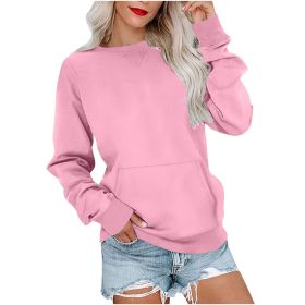 Women's Pin Solid Color Round Neck Loose Long-sleeved Sweater (Option: Pink-L)