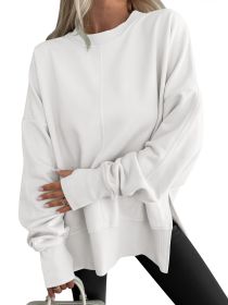Fashion Casual Round Neck Pullover Loose Sports Long-sleeved Sweater (Option: White-XL)
