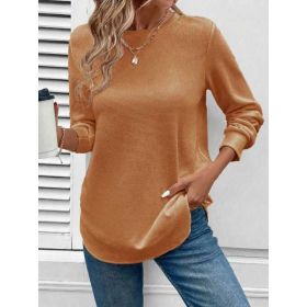 Women's Solid Color Round Neck Loose Stylish Sweatshirt (Option: Ginger Yellow-5XL)
